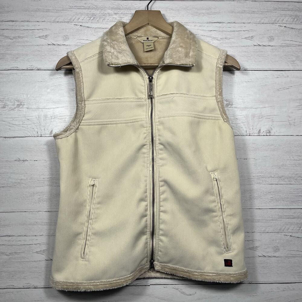 Woolrich Vest Womens Small Off White Full Zip Fleece Lined Corduroy Western